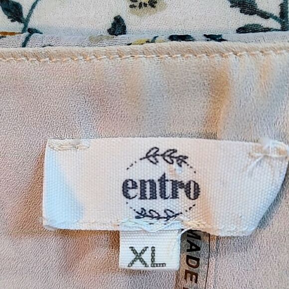 Entro Gold & Beige Floral Patchwork Blouse, Long Lantern Sleeves, Size XL - Picture 8 of 9